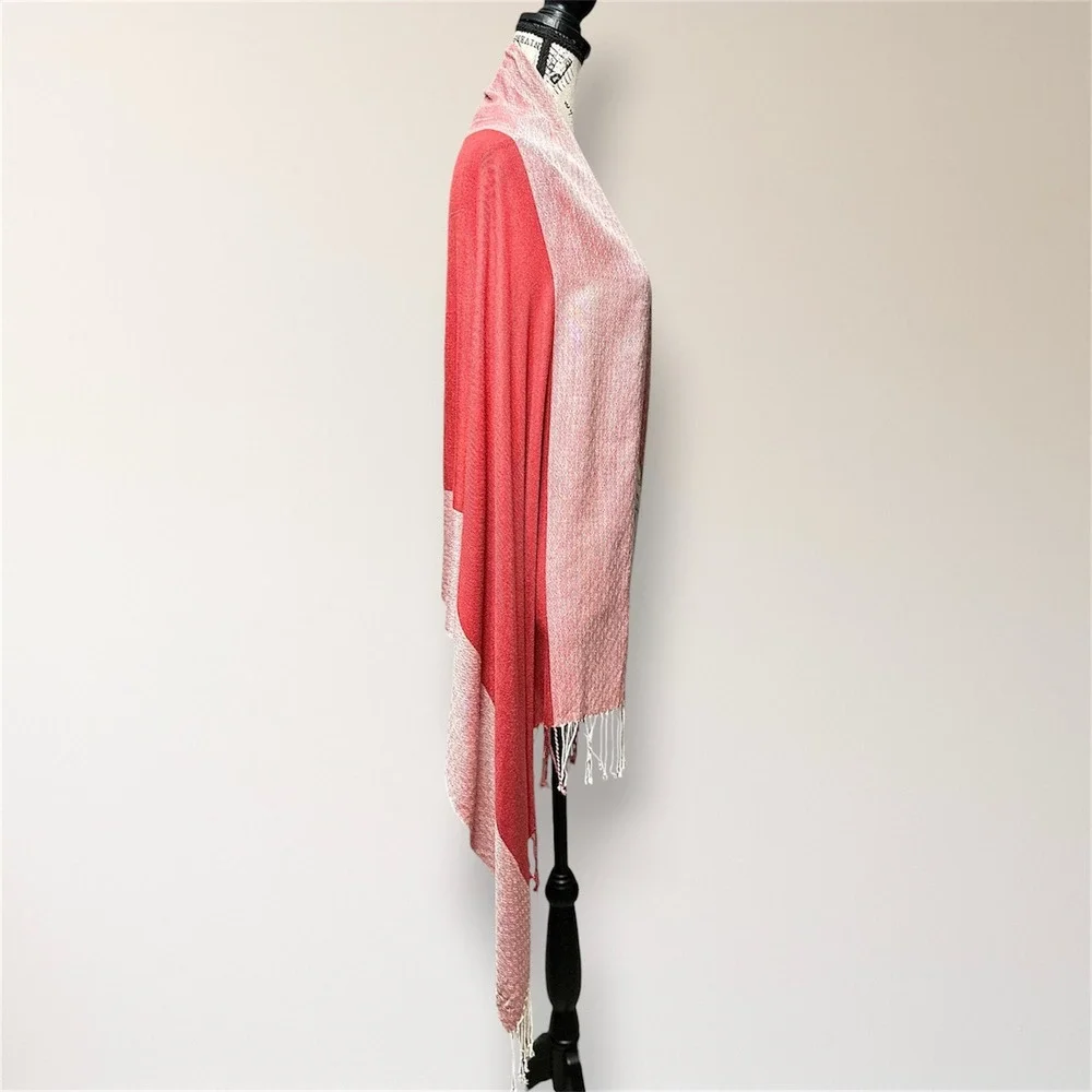 Pashmina‎ 100% Pashmina Jacquard Fringe Shawl Wrap Pink Coral Reversible Travel